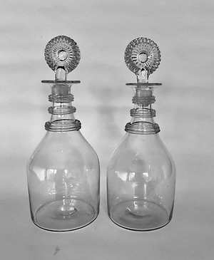 Decanters, Jugs & Carafes. Pair Georgian spirit decanters c. 1820